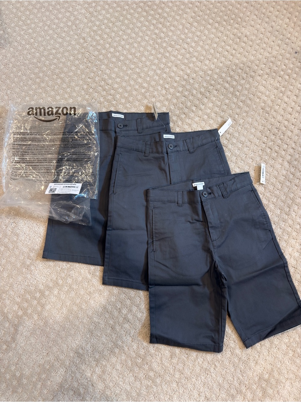 Amazon Essentials Grey Stretch Twill Kids Shorts
